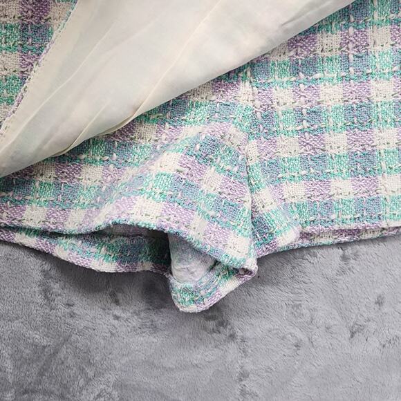 ZARA Skort Womens Blue Purple Plaid Textured Tweed Shorts High Waist Skirt Zip - Picture 11 of 12